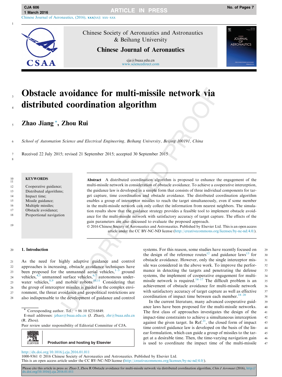 Obstacle avoidance for multi-missile network via distributed coordination  algorithm – topic of research paper in Materials engineering. Download  scholarly article PDF and read for free on CyberLeninka open science hub.