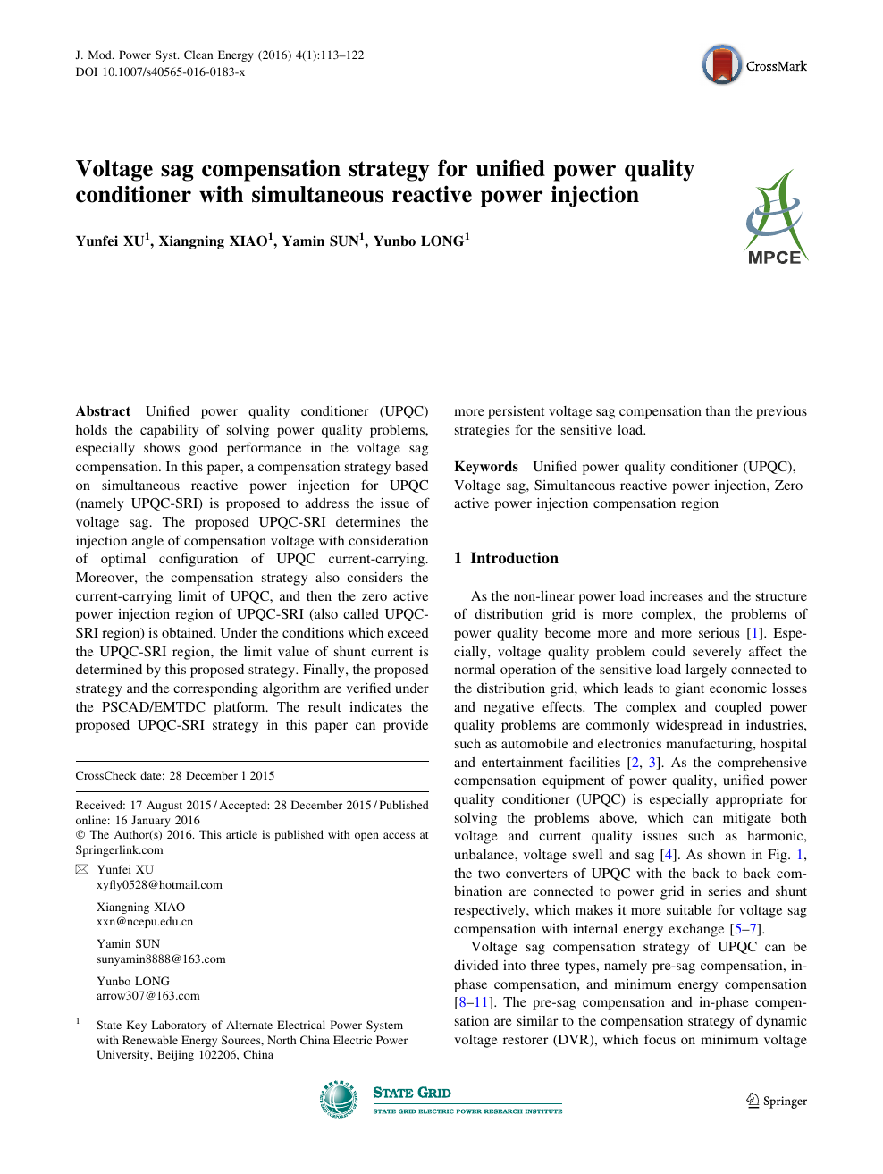 Voltage Sag Compensation Strategy For Unified Power Quality Conditioner With Simultaneous Reactive Power Injection Topic Of Research Paper In Electrical Engineering Electronic Engineering Information Engineering Download Scholarly Article Pdf And Read
