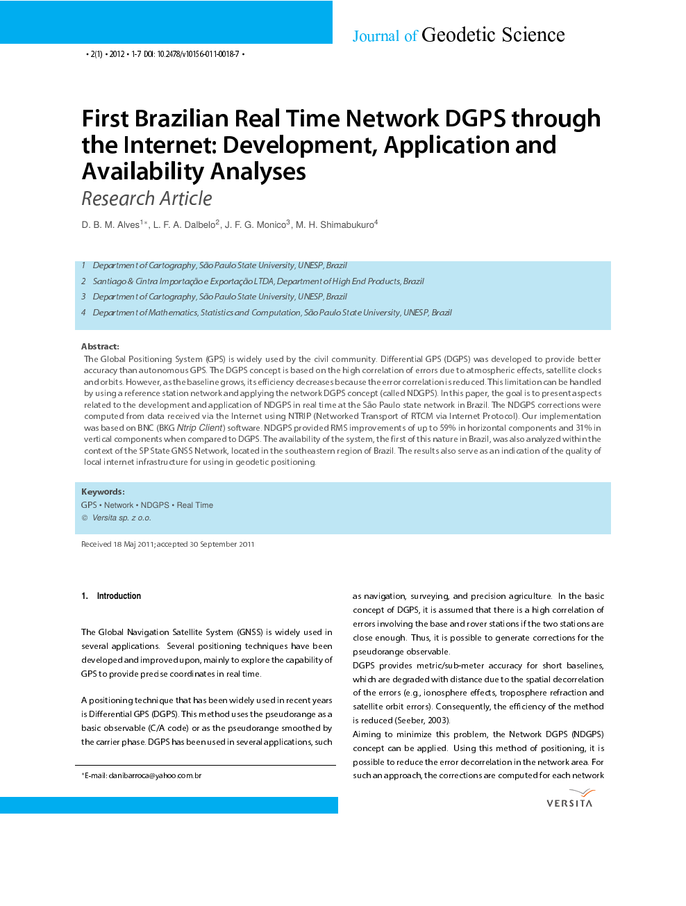 First Brazilian Real Time Network Dgps Through The Internet Development Application And Availability Analyses Topic Of Research Paper In Earth And Related Environmental Sciences Download Scholarly Article Pdf And Read For