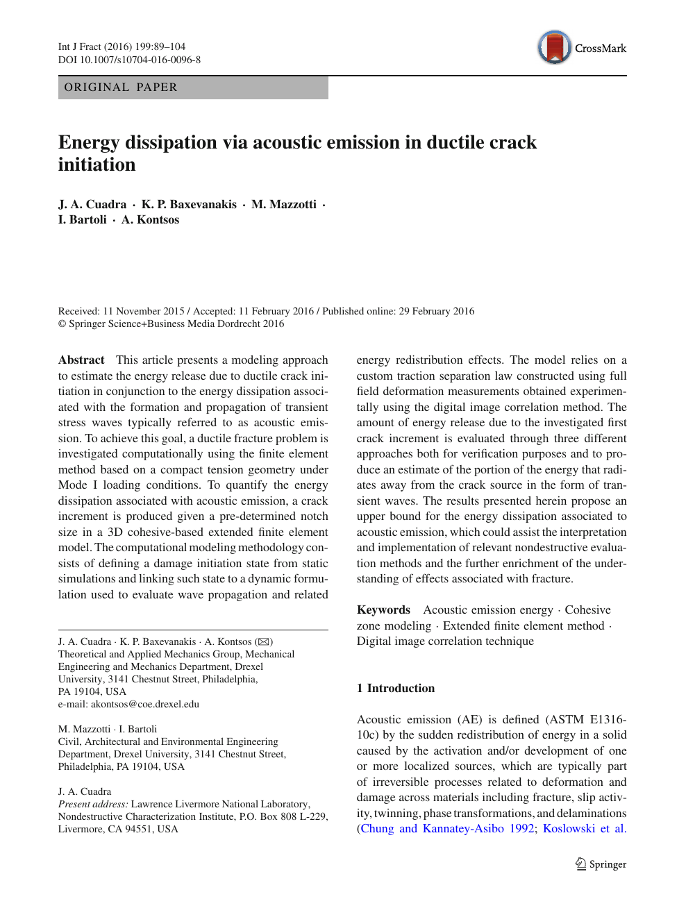 Energy Dissipation Via Acoustic Emission In Ductile Crack Initiation Topic Of Research Paper In Materials Engineering Download Scholarly Article Pdf And Read For Free On Cyberleninka Open Science Hub