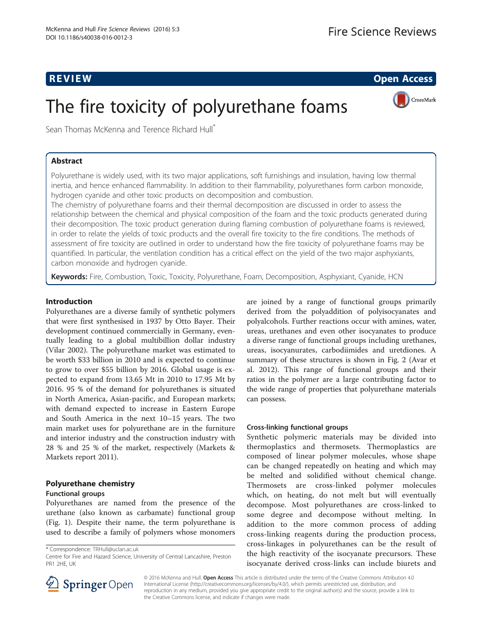 The Fire Toxicity Of Polyurethane Foams Topic Of Research Paper