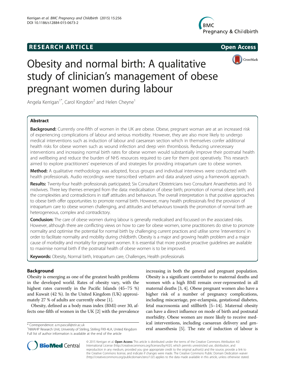 Obesity And Normal Birth A Qualitative Study Of Clinician S
