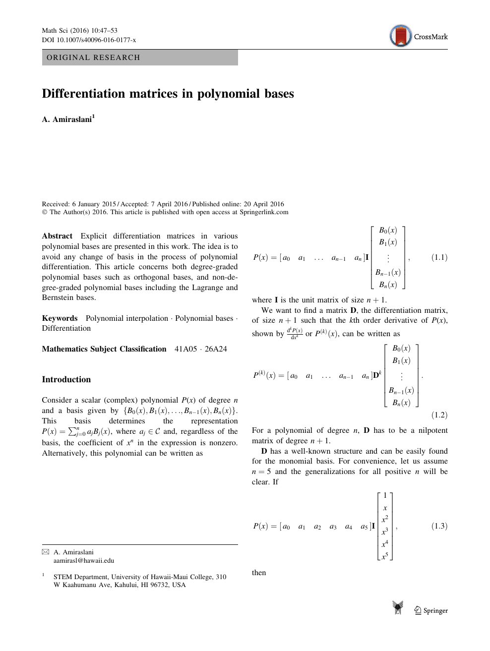 Differentiation Matrices In Polynomial Bases Topic Of Research Paper In Mathematics Download Scholarly Article Pdf And Read For Free On Cyberleninka Open Science Hub