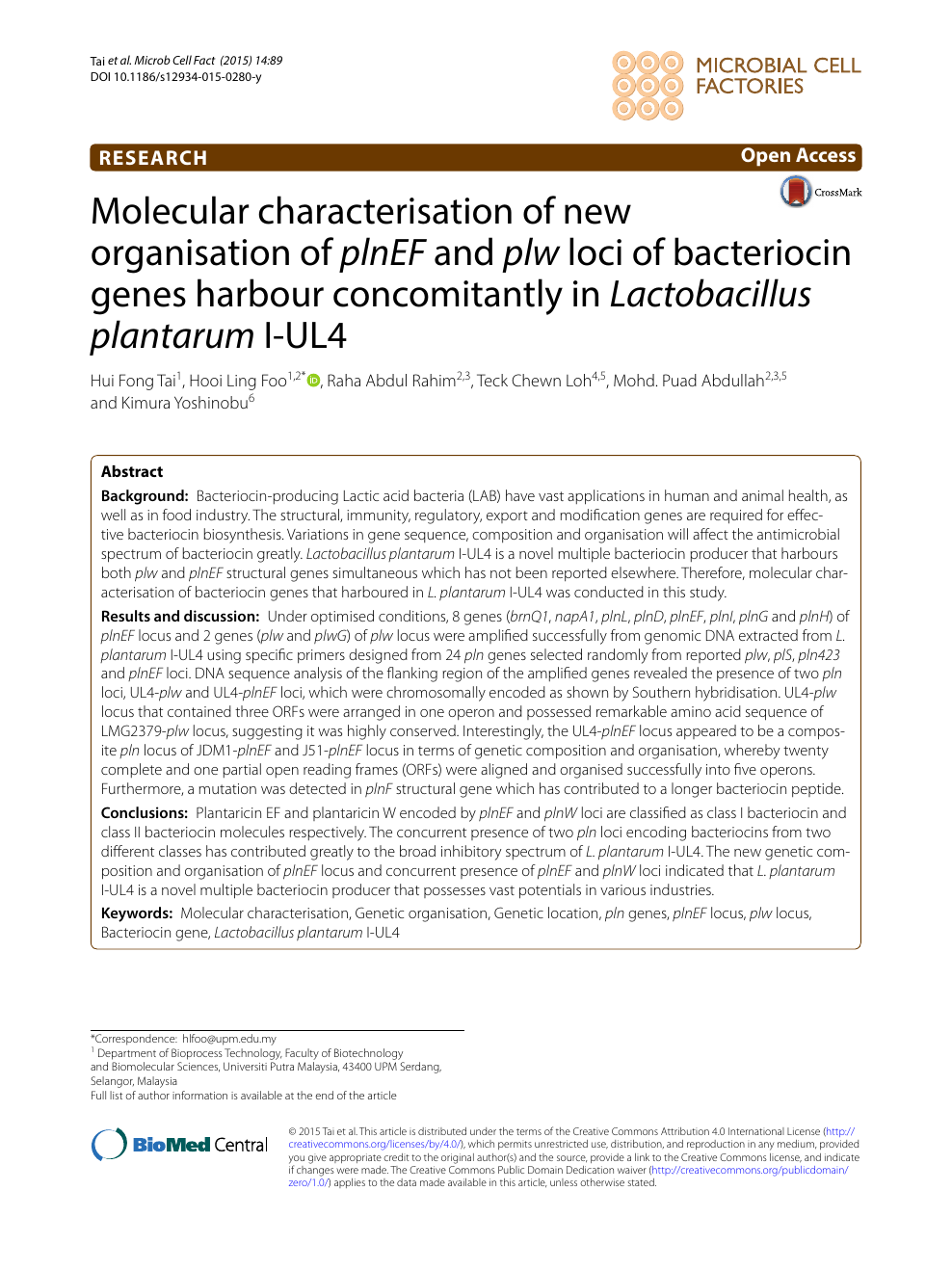 Molecular Characterisation Of New Organisation Of Plnef And Plw Loci Of Bacteriocin Genes Harbour Concomitantly In Lactobacillus Plantarum I Ul4 Topic Of Research Paper In Veterinary Science Download Scholarly Article Pdf And