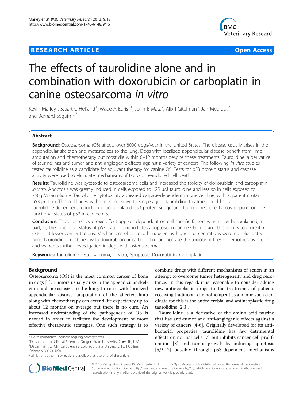 The Effects Of Taurolidine Alone And In Combination With Doxorubicin Or Carboplatin In Canine Osteosarcoma In Vitro Topic Of Research Paper In Veterinary Science Download Scholarly Article Pdf And Read For