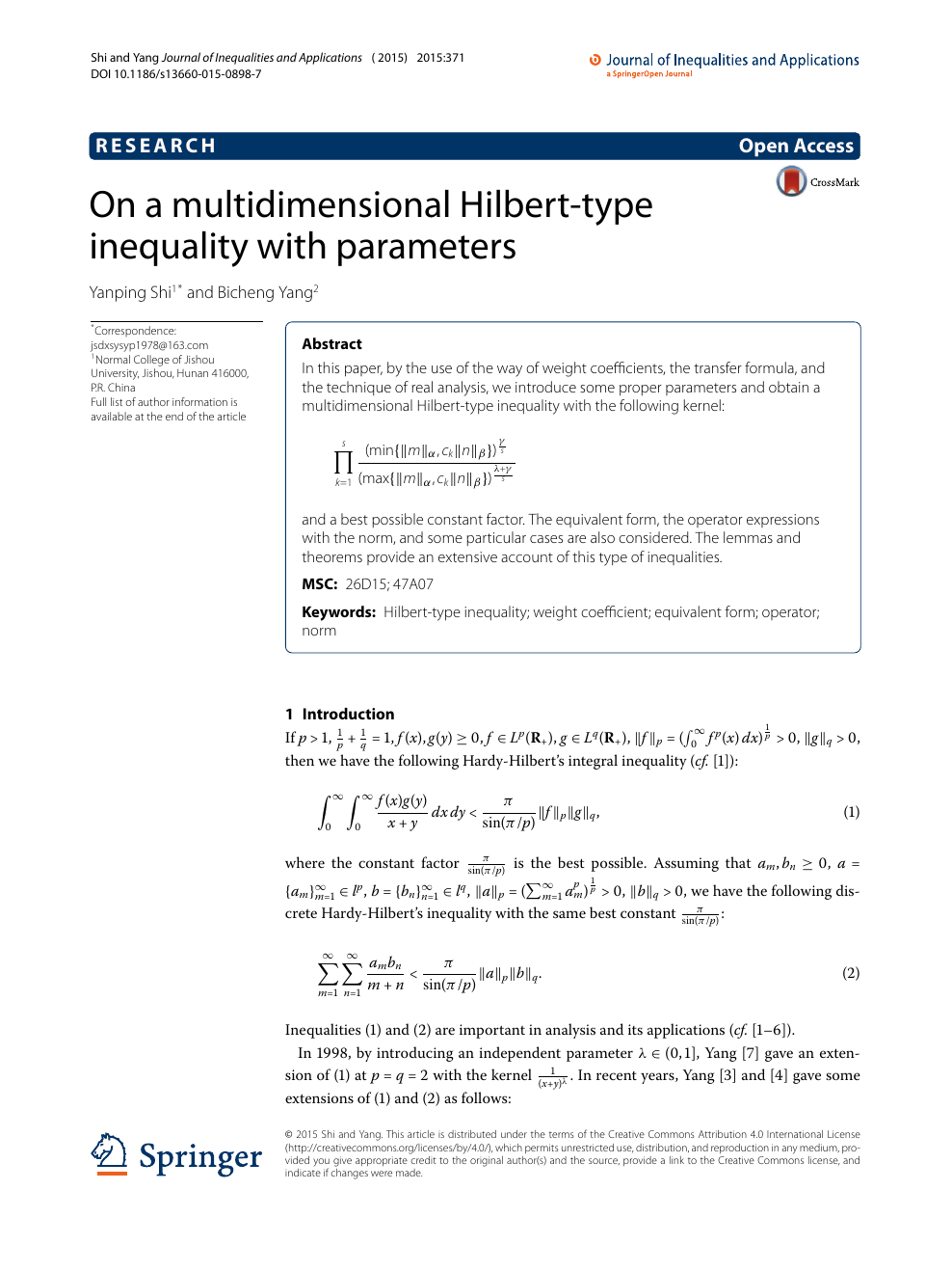 On A Multidimensional Hilbert Type Inequality With Parameters Topic Of Research Paper In Mathematics Download Scholarly Article Pdf And Read For Free On Cyberleninka Open Science Hub