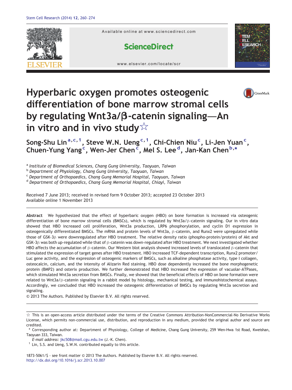 Hyperbaric Oxygen Promotes Osteogenic Differentiation Of Bone Marrow Stromal Cells By Regulating Wnt3a B Catenin Signaling An In Vitro And In Vivo Study Topic Of Research Paper In Biological Sciences Download Scholarly Article Pdf