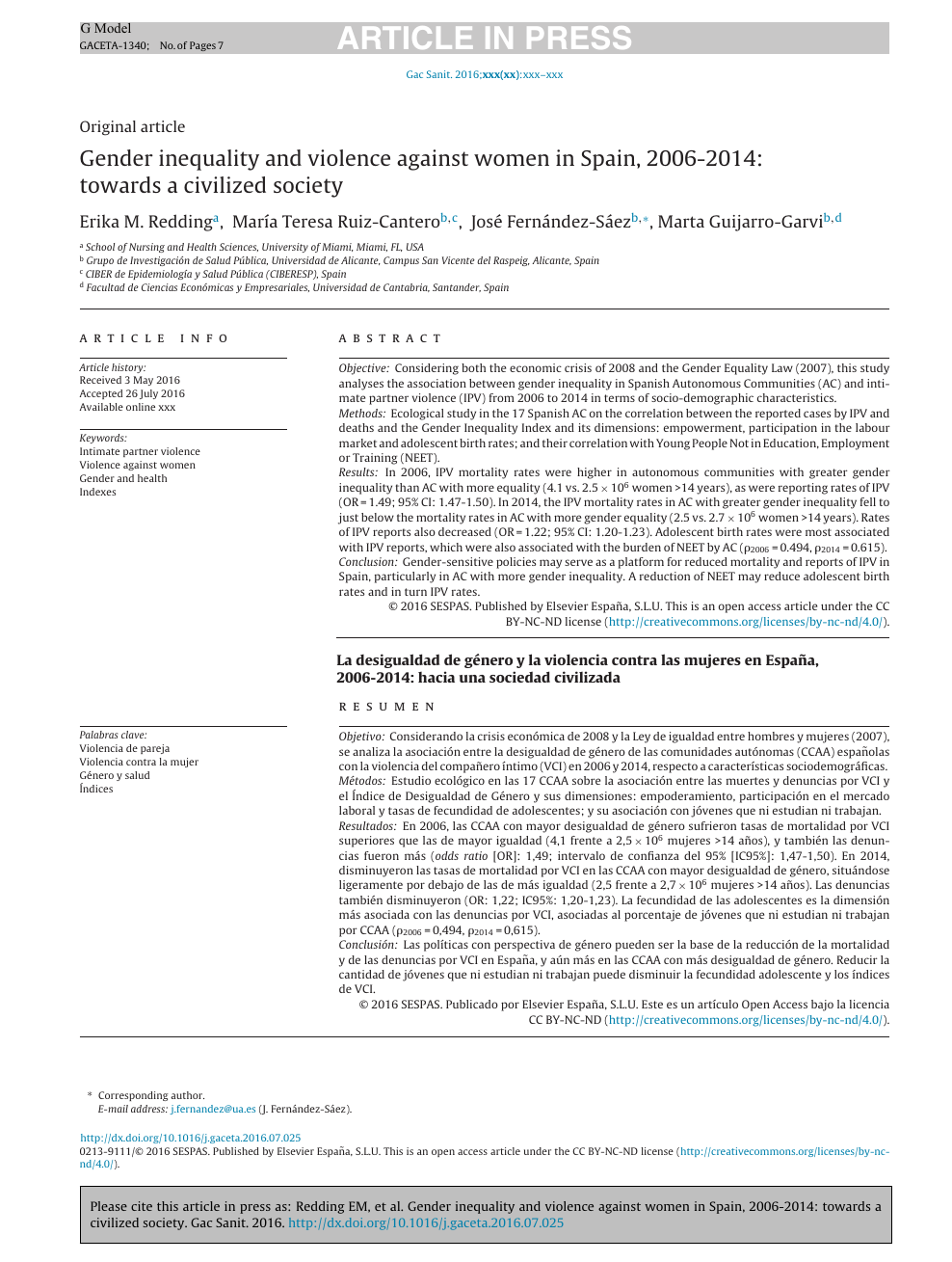 Gender Inequality And Violence Against Women In Spain 06 14 Towards A Civilized Society Topic Of Research Paper In Sociology Download Scholarly Article Pdf And Read For Free On Cyberleninka Open Science Hub