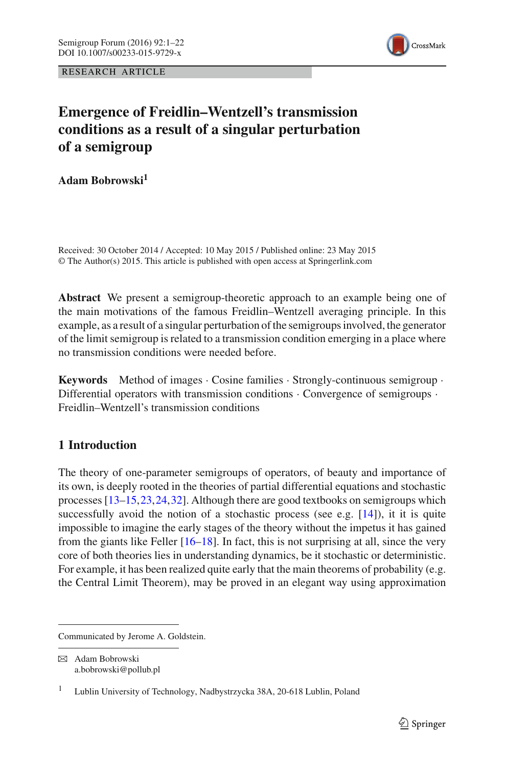 Emergence Of Freidlin Wentzell S Transmission Conditions As A Result Of A Singular Perturbation Of A Semigroup Topic Of Research Paper In Mathematics Download Scholarly Article Pdf And Read For Free On Cyberleninka