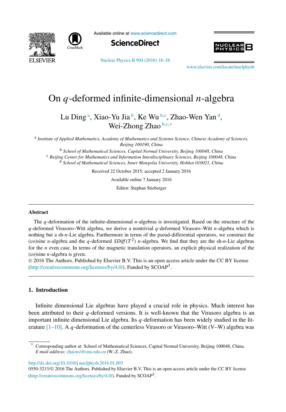 On Q Deformed Infinite Dimensional N Algebra Topic Of Research Paper In Physical Sciences Download Scholarly Article Pdf And Read For Free On Cyberleninka Open Science Hub