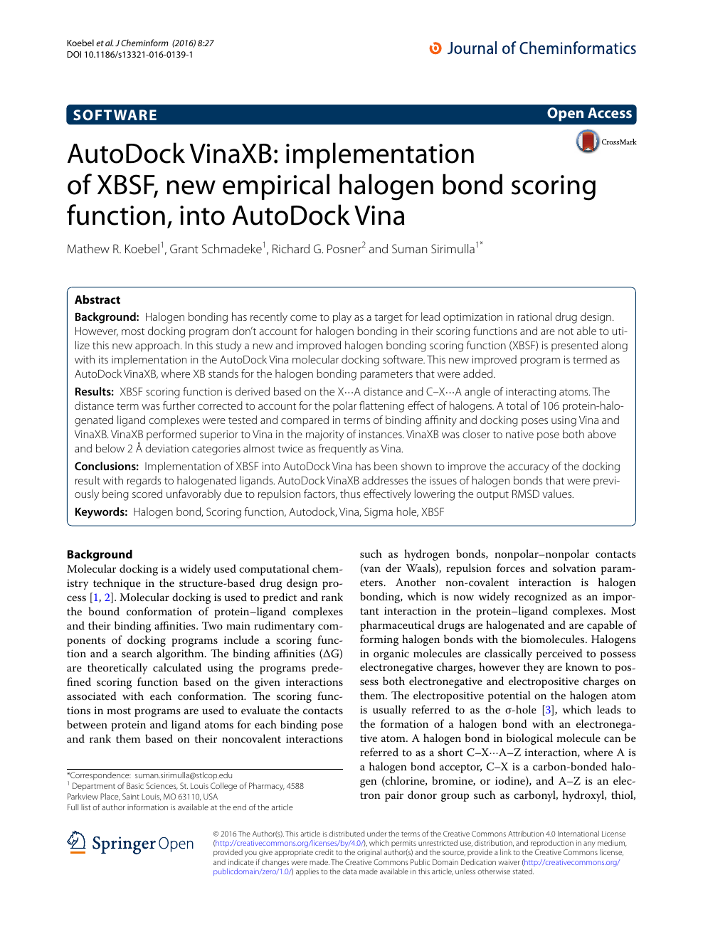 Autodock Vinaxb Implementation Of Xbsf New Empirical Halogen Bond Scoring Function Into Autodock Vina Topic Of Research Paper In Biological Sciences Download Scholarly Article Pdf And Read For Free On Cyberleninka