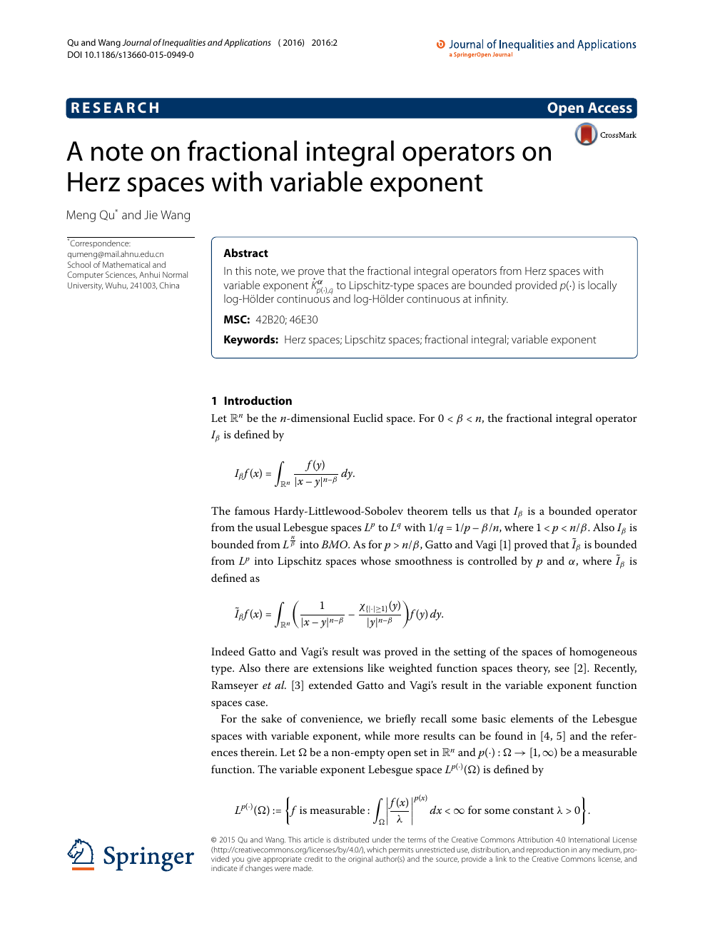 A Note On Fractional Integral Operators On Herz Spaces With Variable Exponent Topic Of Research Paper In Mathematics Download Scholarly Article Pdf And Read For Free On Cyberleninka Open Science Hub