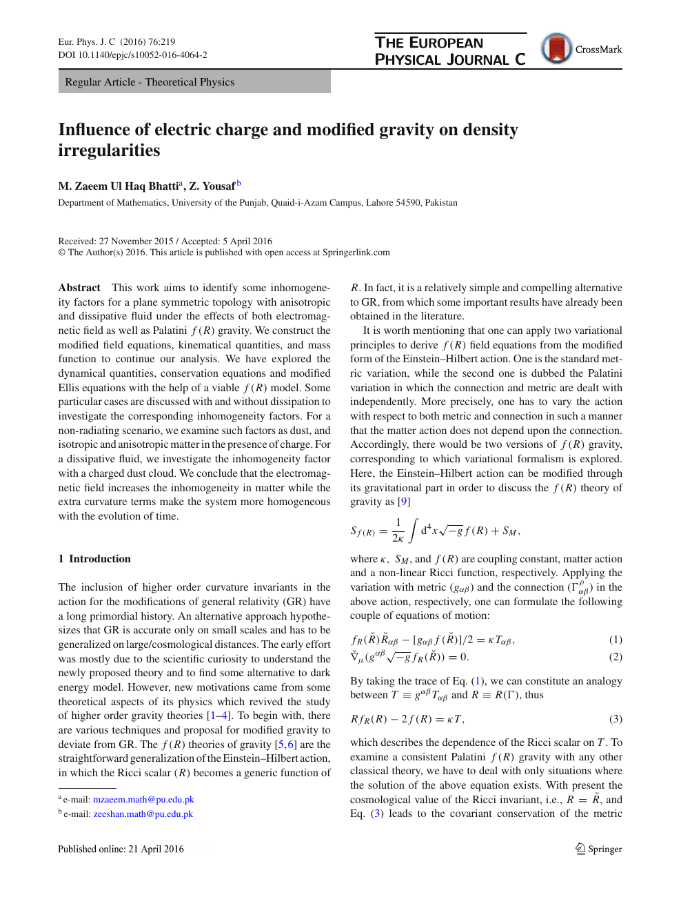 Influence Of Electric Charge And Modified Gravity On Density Irregularities Topic Of Research Paper In Physical Sciences Download Scholarly Article Pdf And Read For Free On Cyberleninka Open Science Hub
