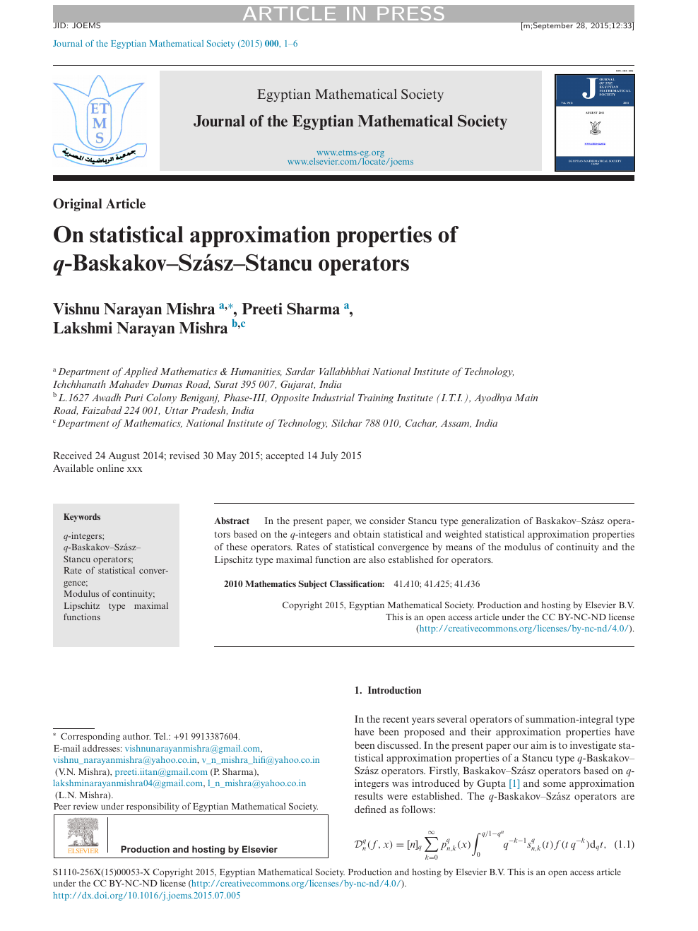 On Statistical Approximation Properties Of Q Baskakov Szasz Stancu Operators Topic Of Research Paper In Mathematics Download Scholarly Article Pdf And Read For Free On Cyberleninka Open Science Hub