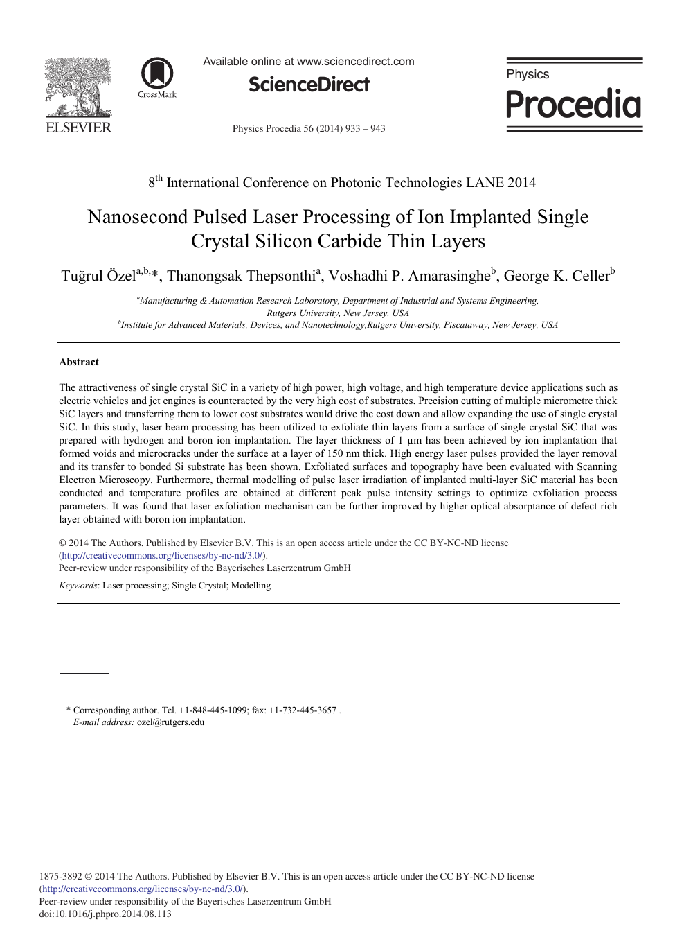 Nanosecond Pulsed Laser Processing Of Ion Implanted Single Crystal Silicon Carbide Thin Layers Topic Of Research Paper In Materials Engineering Download Scholarly Article Pdf And Read For Free On Cyberleninka Open