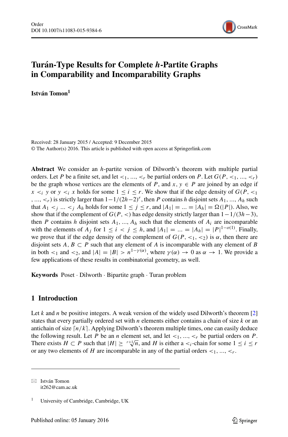 Turan Type Results For Complete H Partite Graphs In Comparability And Incomparability Graphs Topic Of Research Paper In Mathematics Download Scholarly Article Pdf And Read For Free On Cyberleninka Open Science Hub