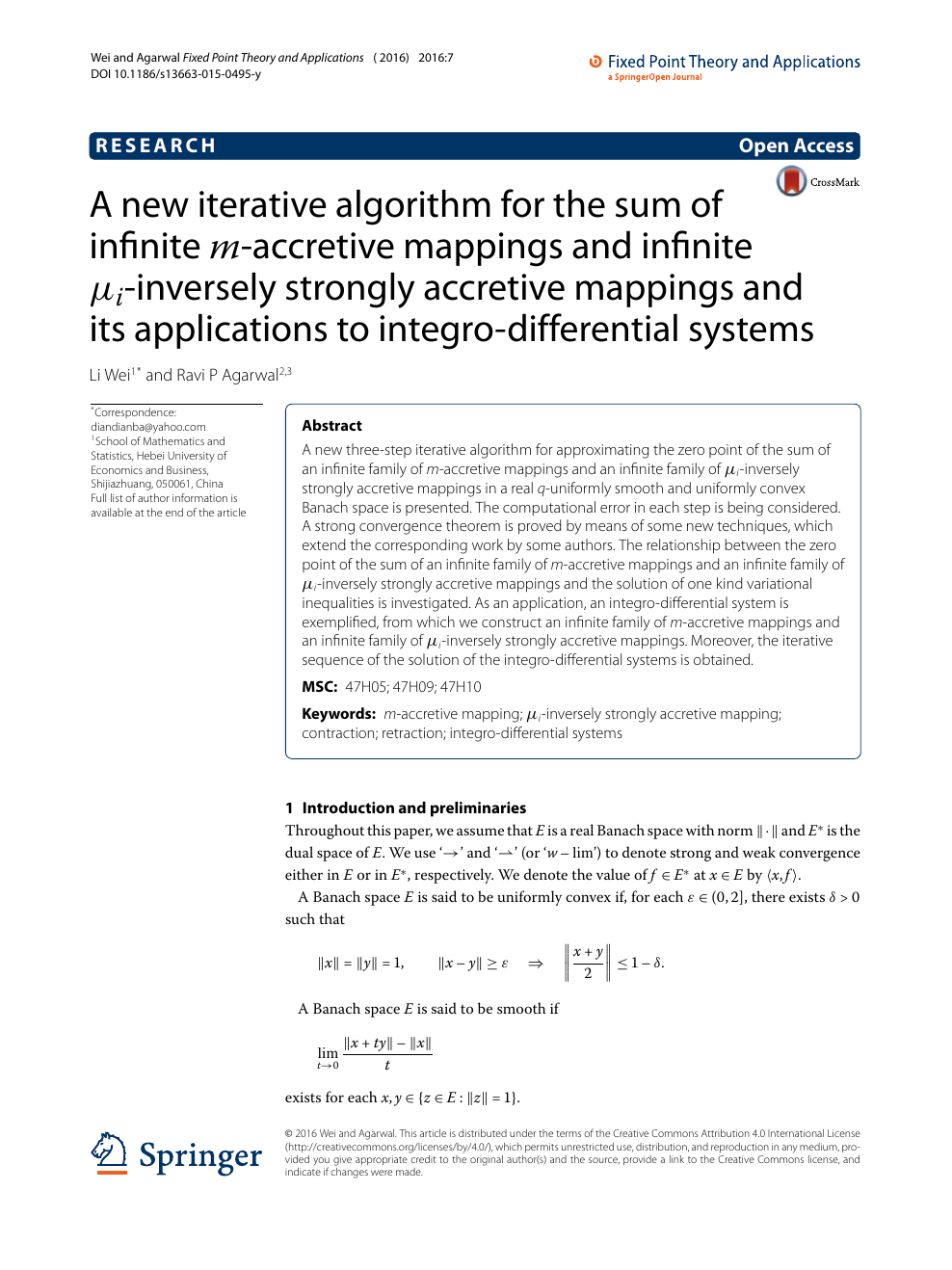 A New Iterative Algorithm For The Sum Of Infinite M Accretive Mappings And Infinite M I Mu I Inversely Strongly Accretive Mappings And Its Applications To Integro Differential Systems Topic Of Research Paper In