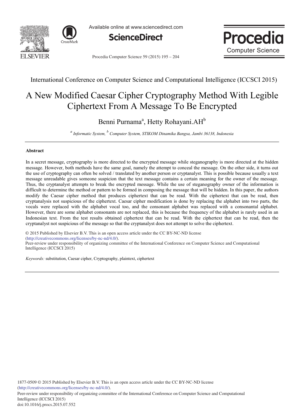 A New Modified Caesar Cipher Cryptography Method With Legibleciphertext From A Message To Be Encrypted Topic Of Research Paper In Computer And Information Sciences Download Scholarly Article Pdf And Read For