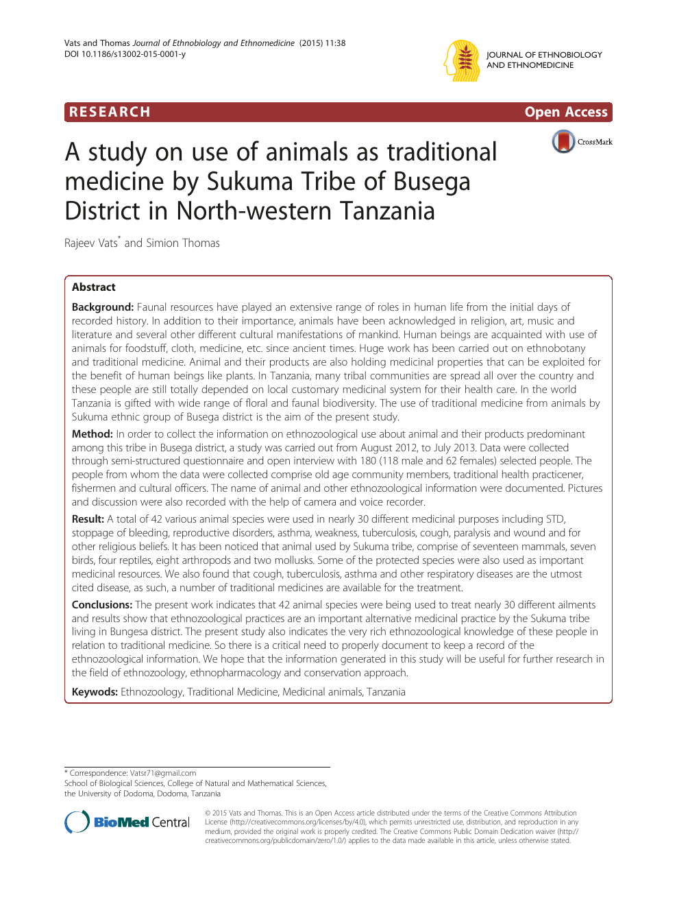 A study on use of animals as traditional medicine by Sukuma Tribe of Busega  District in North-western Tanzania – topic of research paper in Veterinary  science. Download scholarly article PDF and read