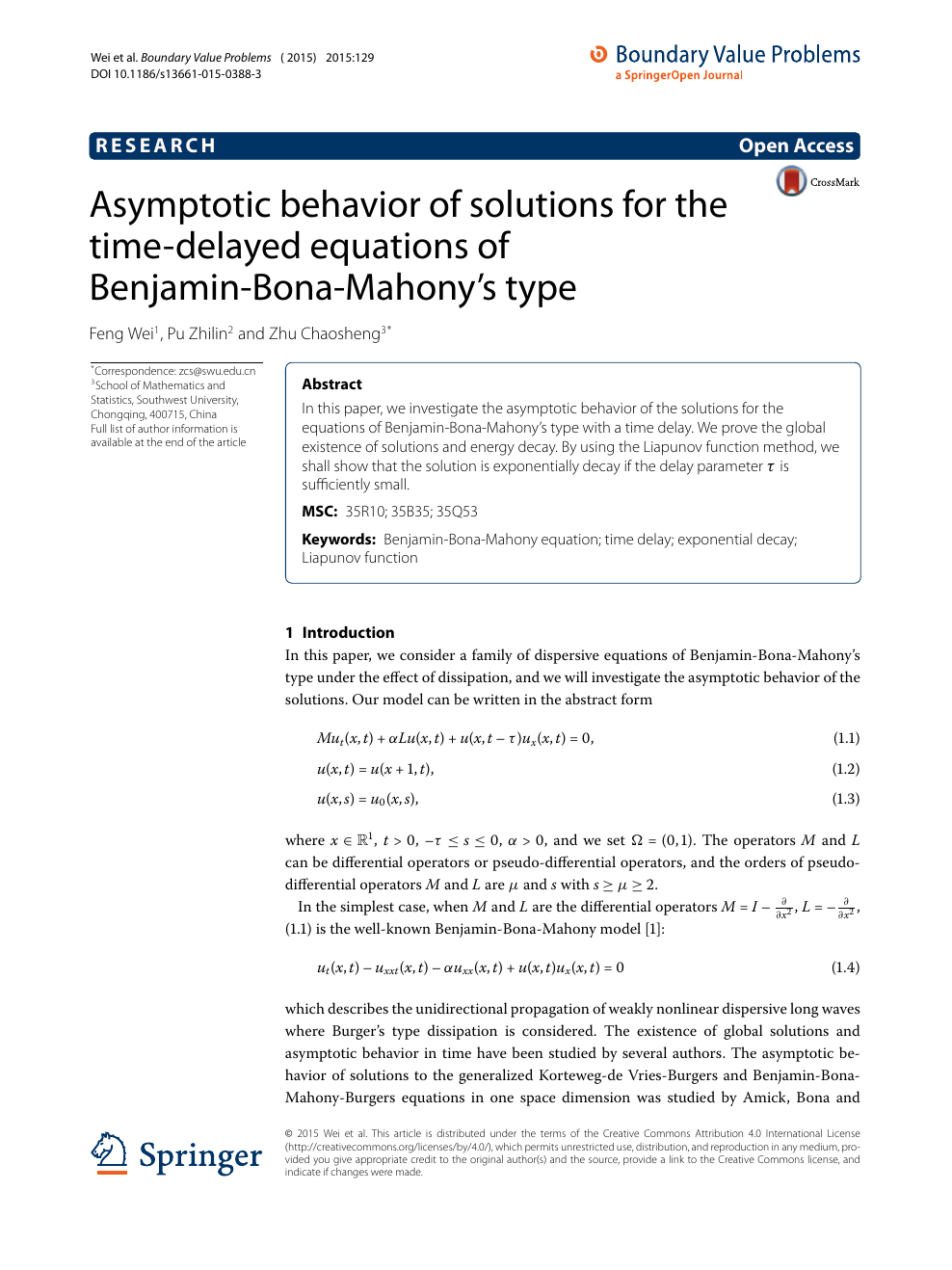 Asymptotic Behavior Of Solutions For The Time Delayed Equations Of Benjamin Bona Mahony S Type Topic Of Research Paper In Mathematics Download Scholarly Article Pdf And Read For Free On Cyberleninka Open Science Hub