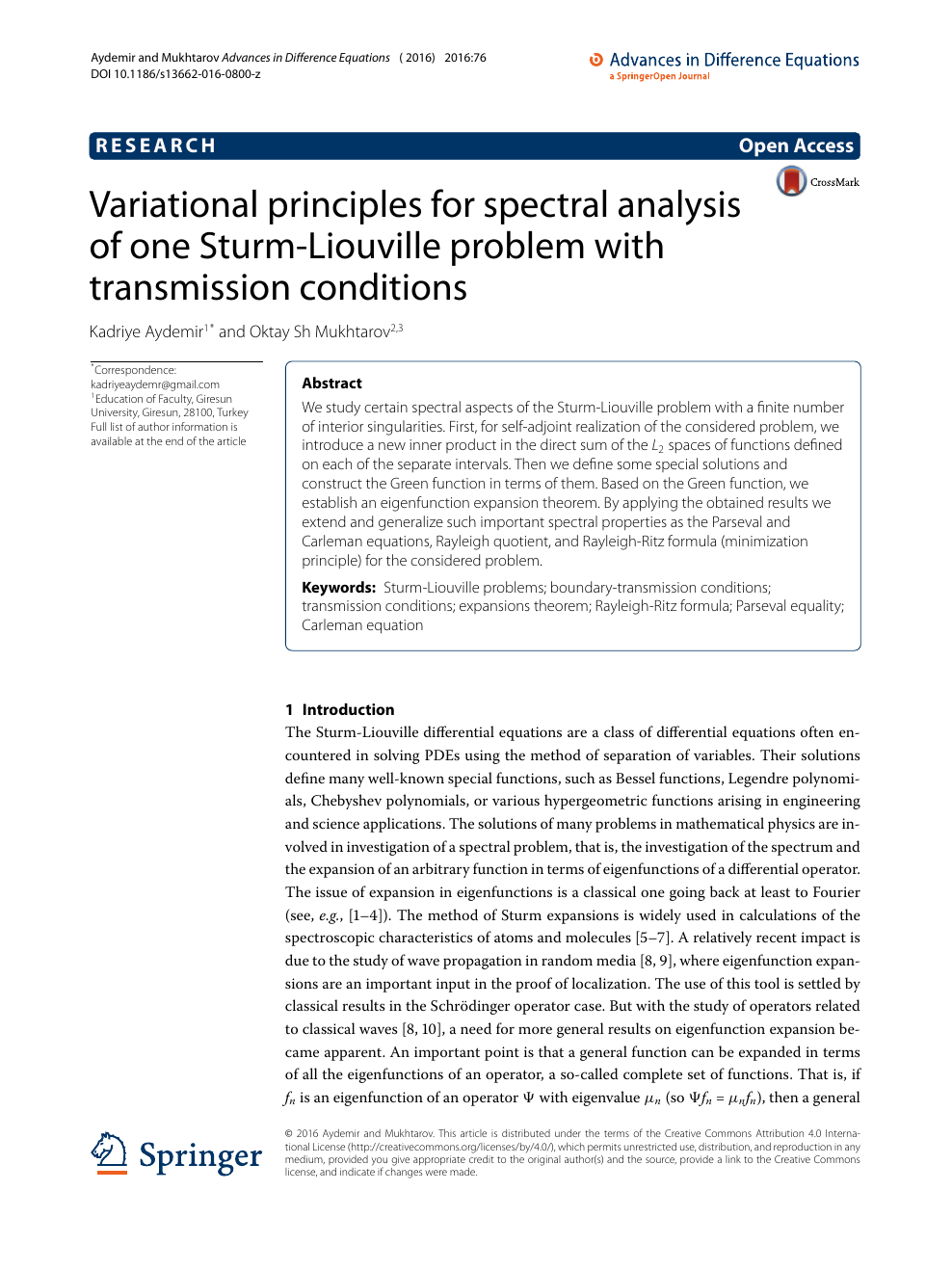Variational Principles For Spectral Analysis Of One Sturm Liouville Problem With Transmission Conditions Topic Of Research Paper In Mathematics Download Scholarly Article Pdf And Read For Free On Cyberleninka Open Science Hub