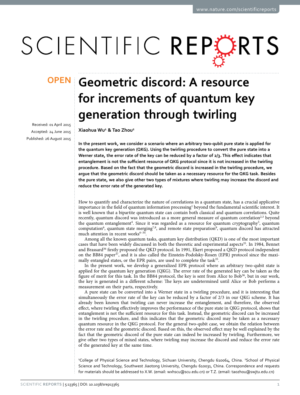 Geometric Discord A Resource For Increments Of Quantum Key Generation Through Twirling Topic Of Research Paper In Physical Sciences Download Scholarly Article Pdf And Read For Free On Cyberleninka Open Science