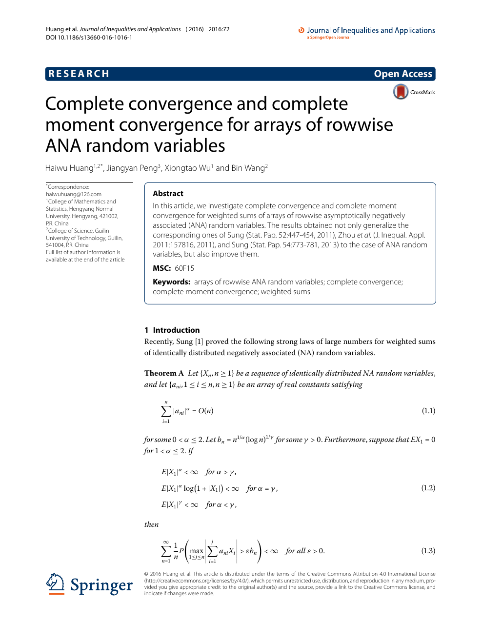 Complete Convergence And Complete Moment Convergence For Arrays Of Rowwise Ana Random Variables Topic Of Research Paper In Mathematics Download Scholarly Article Pdf And Read For Free On Cyberleninka Open Science