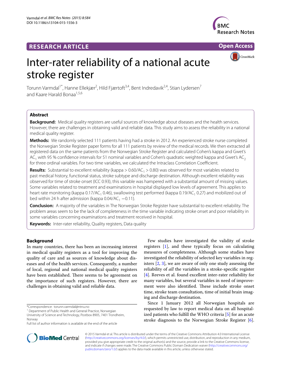 mini aanvaardbaar Harmonisch Inter-rater reliability of a national acute stroke register – topic of  research paper in Clinical medicine. Download scholarly article PDF and  read for free on CyberLeninka open science hub.