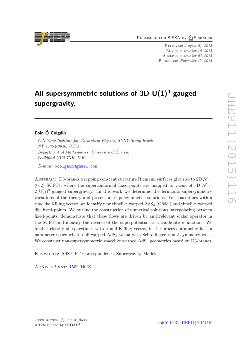 All Supersymmetric Solutions Of 3d U 1 3 Gauged Supergravity Topic Of Research Paper In Physical Sciences Download Scholarly Article Pdf And Read For Free On Cyberleninka Open Science Hub