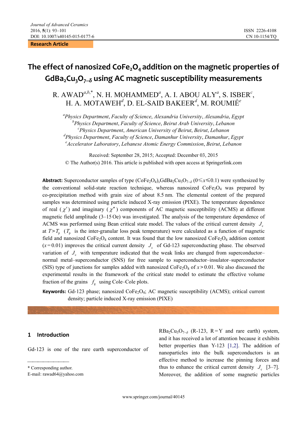 The Effect Of Nanosized Cofe2o4 Addition On The Magnetic Properties Of Gdba2cu3o7 D Using Ac Magnetic Susceptibility Measurements Topic Of Research Paper In Physical Sciences Download Scholarly Article Pdf And Read For