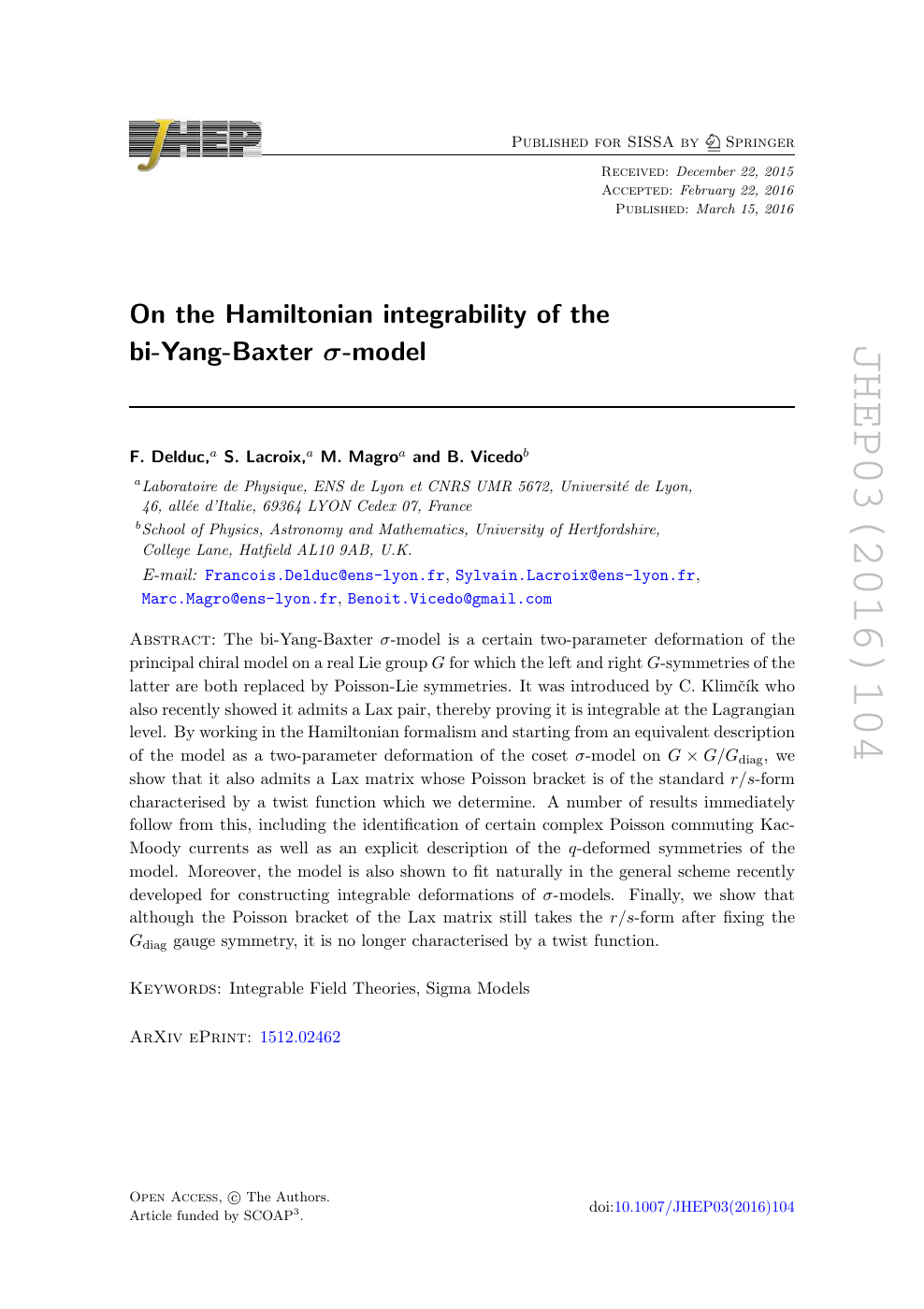On The Hamiltonian Integrability Of The Bi Yang Baxter S Model Topic Of Research Paper In Physical Sciences Download Scholarly Article Pdf And Read For Free On Cyberleninka Open Science Hub