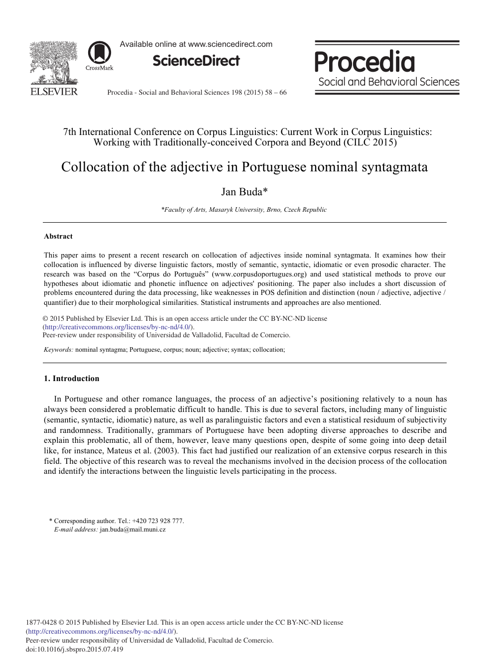 Collocation Of The Adjective In Portuguese Nominal Syntagmata Topic Of Research Paper In Languages And Literature Download Scholarly Article Pdf And Read For Free On Cyberleninka Open Science Hub