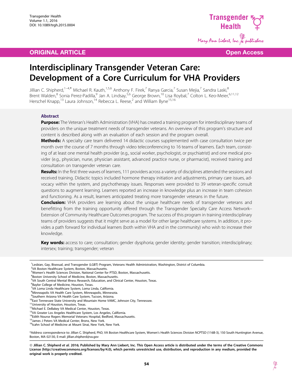 Interdisciplinary Transgender Veteran Care Development of a Core Curriculum for VHA Providers photo