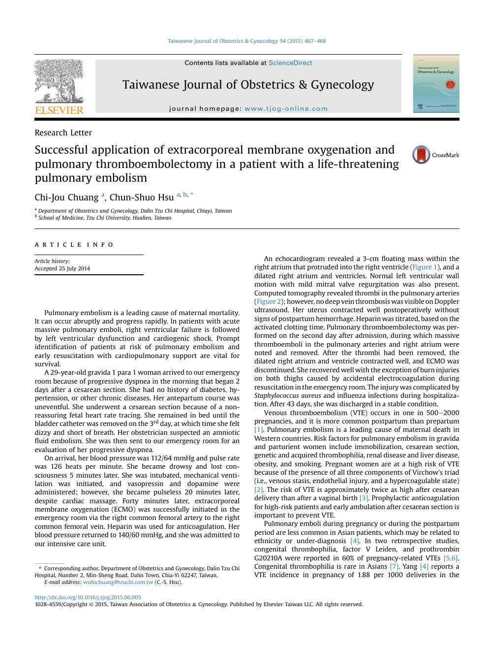 Successful Application Of Extracorporeal Membrane Oxygenation And Pulmonary Thromboembolectomy In A Patient With A Life Threatening Pulmonary Embolism Topic Of Research Paper In Clinical Medicine Download Scholarly Article Pdf And Read For