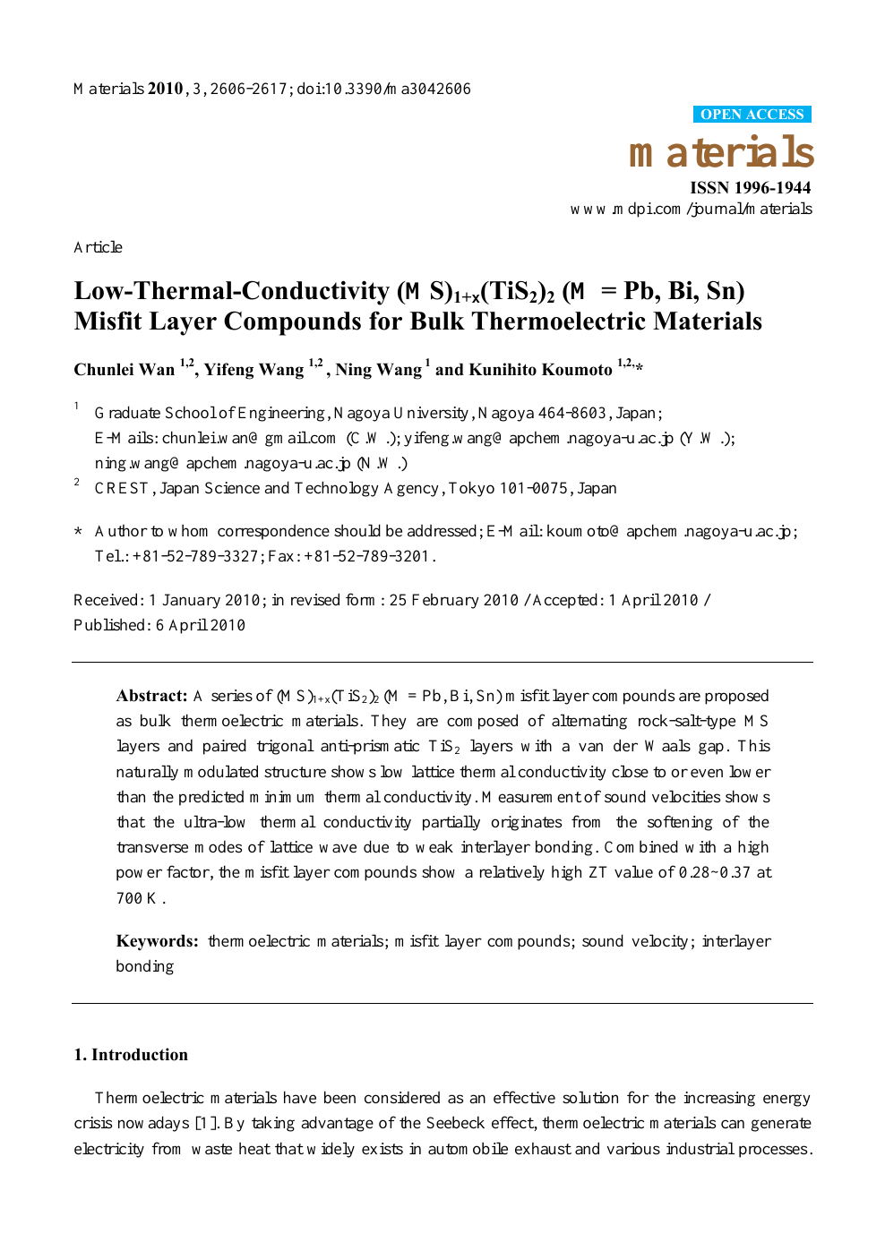 Low Thermal Conductivity Ms 1 X Tis2 2 M Pb Bi Sn Misfit Layer Compounds For Bulk Thermoelectric Materials Topic Of Research Paper In Nano Technology Download Scholarly Article Pdf And Read For Free On Cyberleninka Open