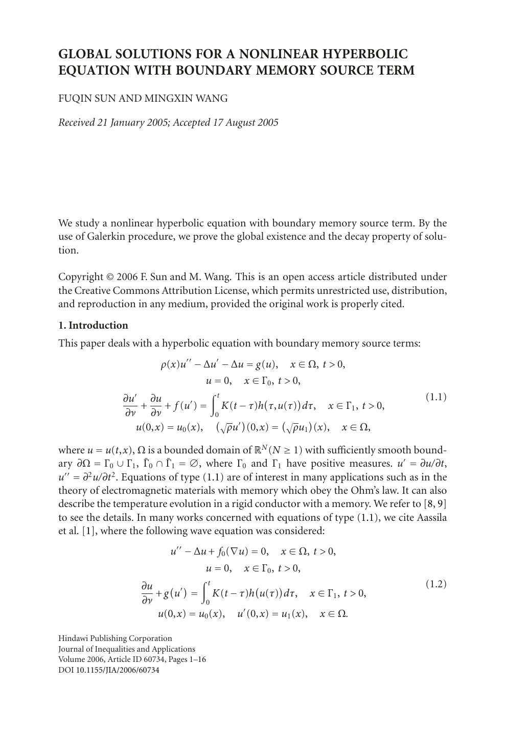 Global Solutions For A Nonlinear Hyperbolic Equation With Boundary Memory Source Term Topic Of Research Paper In Mathematics Download Scholarly Article Pdf And Read For Free On Cyberleninka Open Science Hub