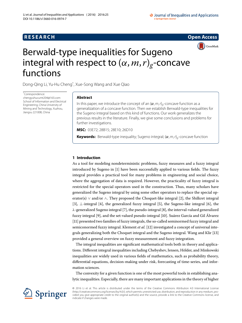 Berwald Type Inequalities For Sugeno Integral With Respect To A M R G Alpha M R G Concave Functions Topic Of Research Paper In Mathematics Download Scholarly Article