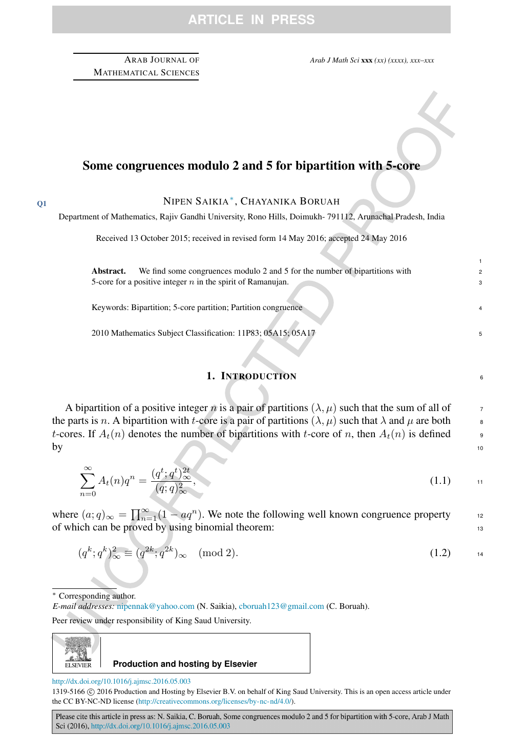 Some Congruences Modulo 2 And 5 For Bipartition With 5 Core Topic Of Research Paper In Physical Sciences Download Scholarly Article Pdf And Read For Free On Cyberleninka Open Science Hub