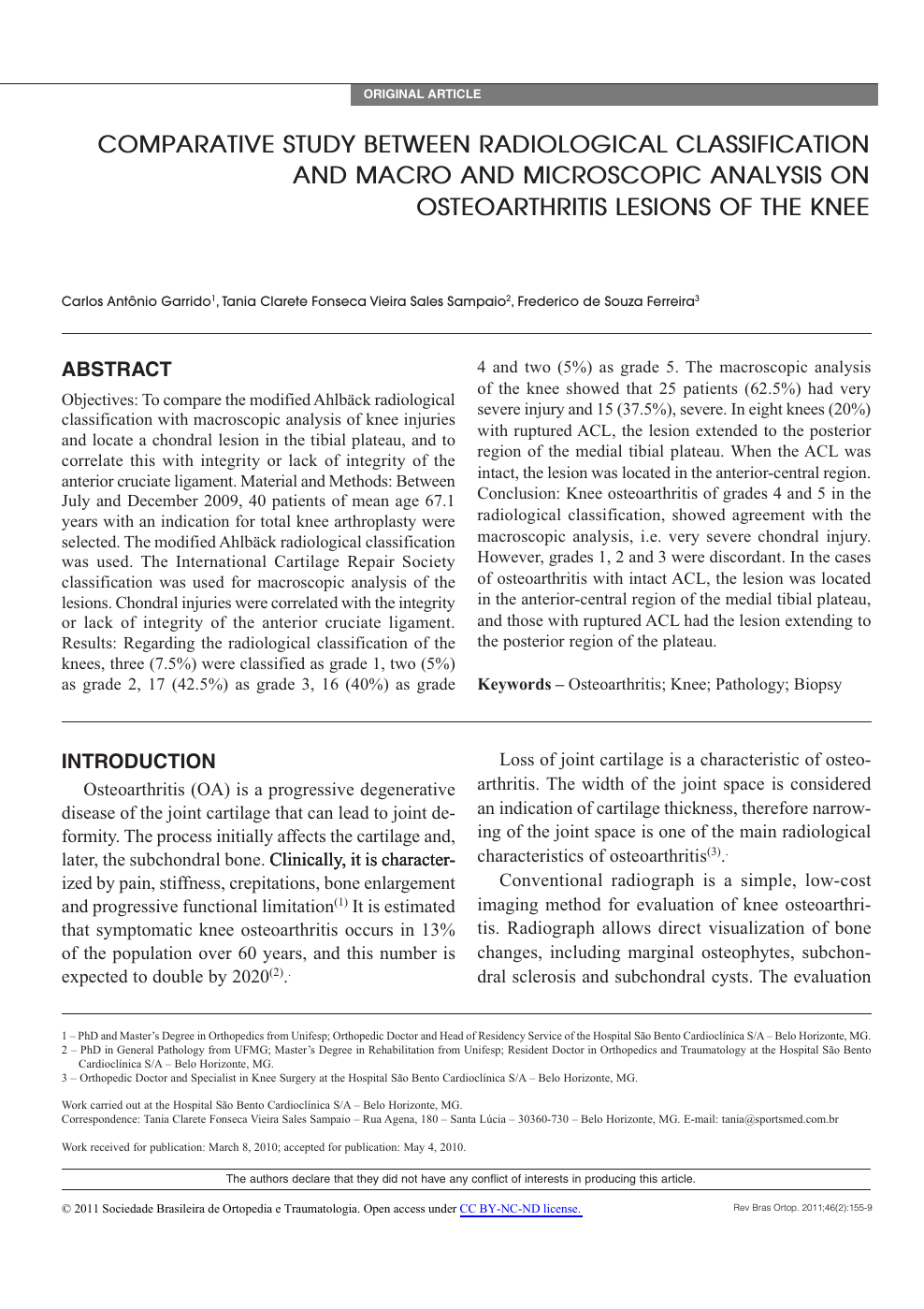 Comparative Study Between Radiological Classification And Macro And Microscopic Analysis On Osteoarthritis Lesions Of The Knee Topic Of Research Paper In Clinical Medicine Download Scholarly Article Pdf And Read For Free