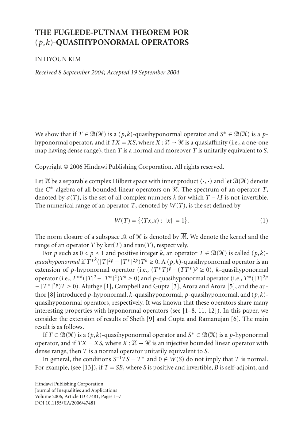 The Fuglede Putnam Theorem For P K Quasihyponormal Operators Topic Of Research Paper In Mathematics Download Scholarly Article Pdf And Read For Free On Cyberleninka Open Science Hub