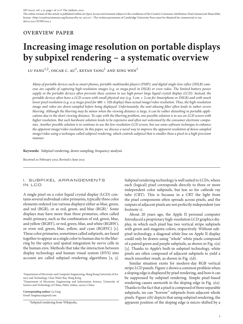 Increasing Image Resolution On Portable Displays By Subpixel Rendering A Systematic Overview Topic Of Research Paper In Electrical Engineering Electronic Engineering Information Engineering Download Scholarly Article Pdf And Read For