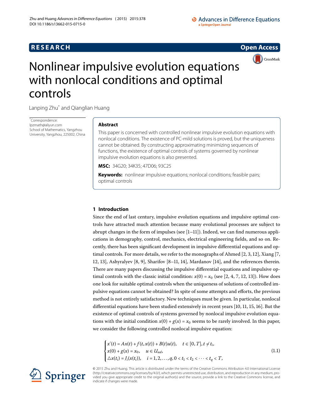 Nonlinear Impulsive Evolution Equations With Nonlocal Conditions And Optimal Controls Topic Of Research Paper In Mathematics Download Scholarly Article Pdf And Read For Free On Cyberleninka Open Science Hub