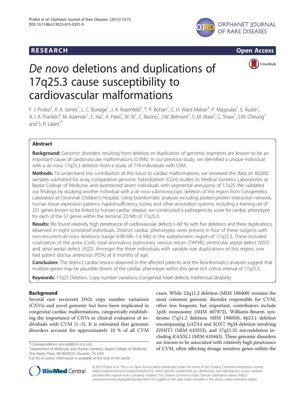 De Novo Deletions And Duplications Of 17q25 3 Cause Susceptibility To Cardiovascular Malformations Topic Of Research Paper In Clinical Medicine Download Scholarly Article Pdf And Read For Free On Cyberleninka Open Science