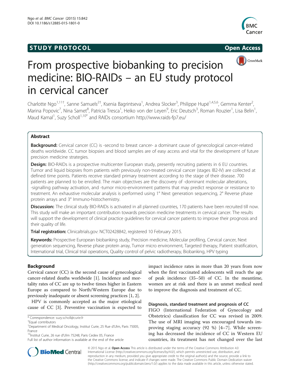 From Prospective Biobanking To Precision Medicine Bio Raids An Eu Study Protocol In Cervical Cancer Topic Of Research Paper In Clinical Medicine Download Scholarly Article Pdf And Read For Free On