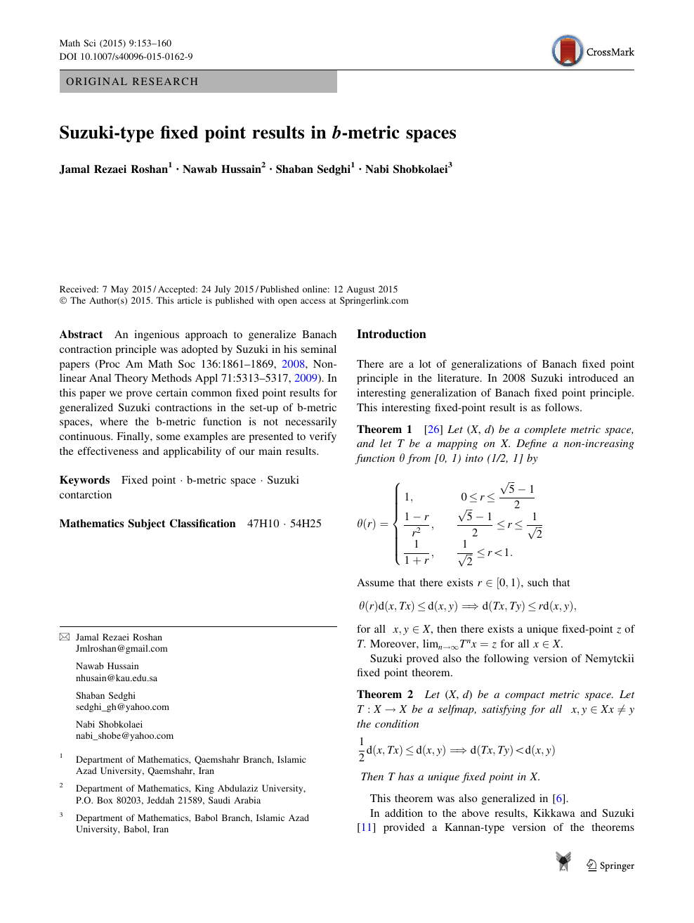 Suzuki Type Fixed Point Results In B Metric Spaces Topic Of Research Paper In Mathematics Download Scholarly Article Pdf And Read For Free On Cyberleninka Open Science Hub