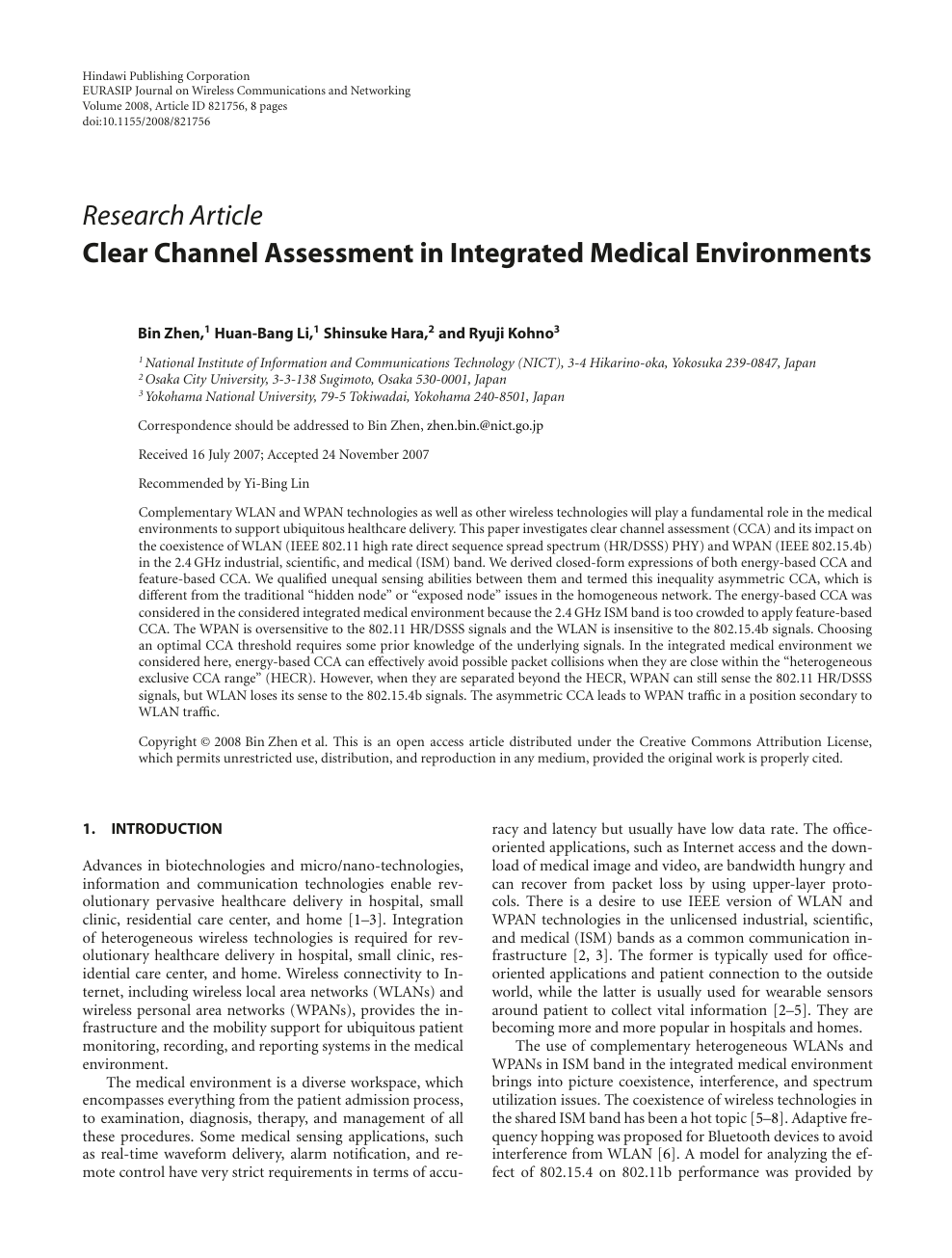 Clear Channel Assessment in Integrated Medical Environments