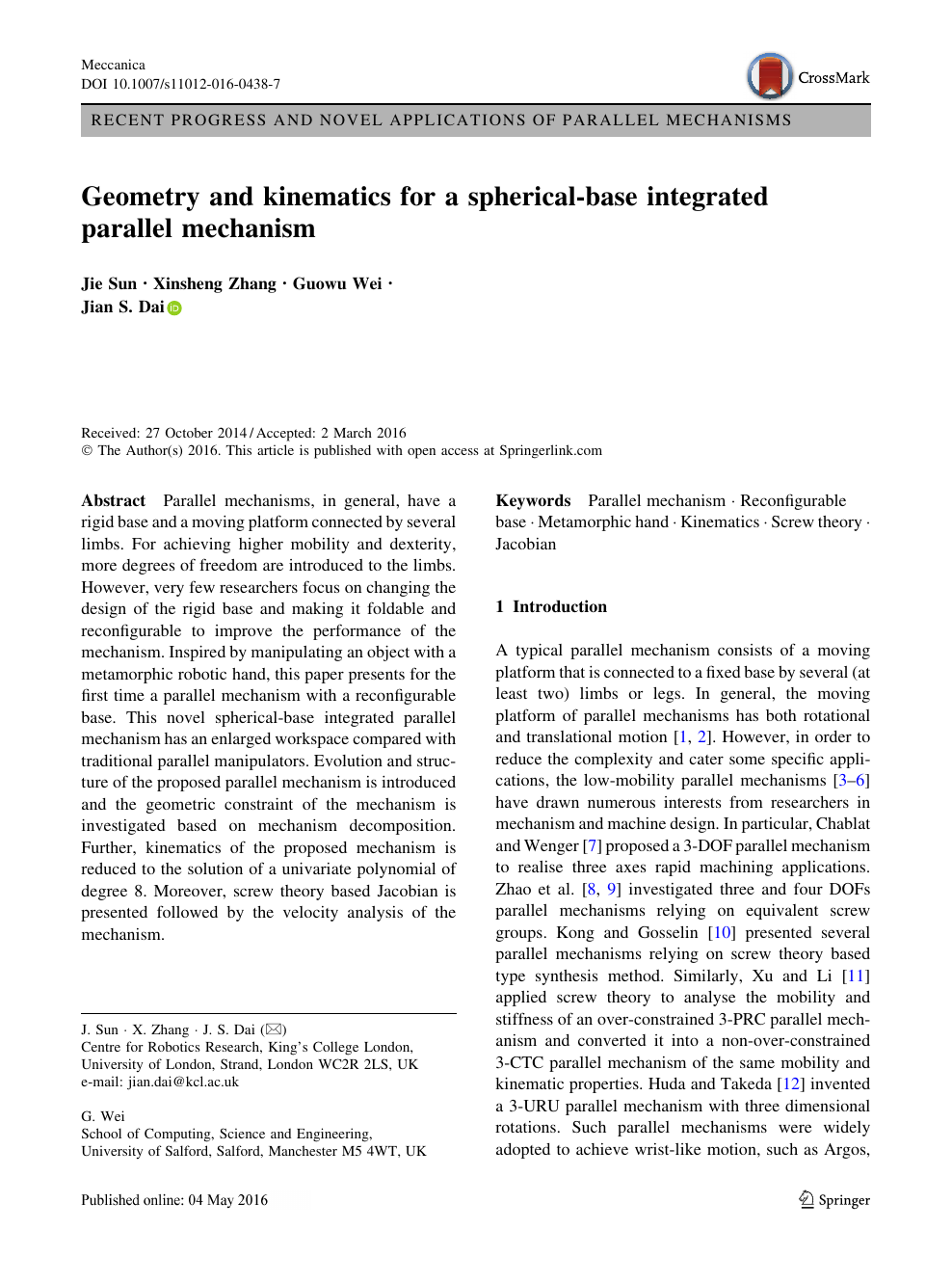 Geometry And Kinematics For A Spherical Base Integrated Parallel Mechanism Topic Of Research Paper In Mechanical Engineering Download Scholarly Article Pdf And Read For Free On Cyberleninka Open Science Hub