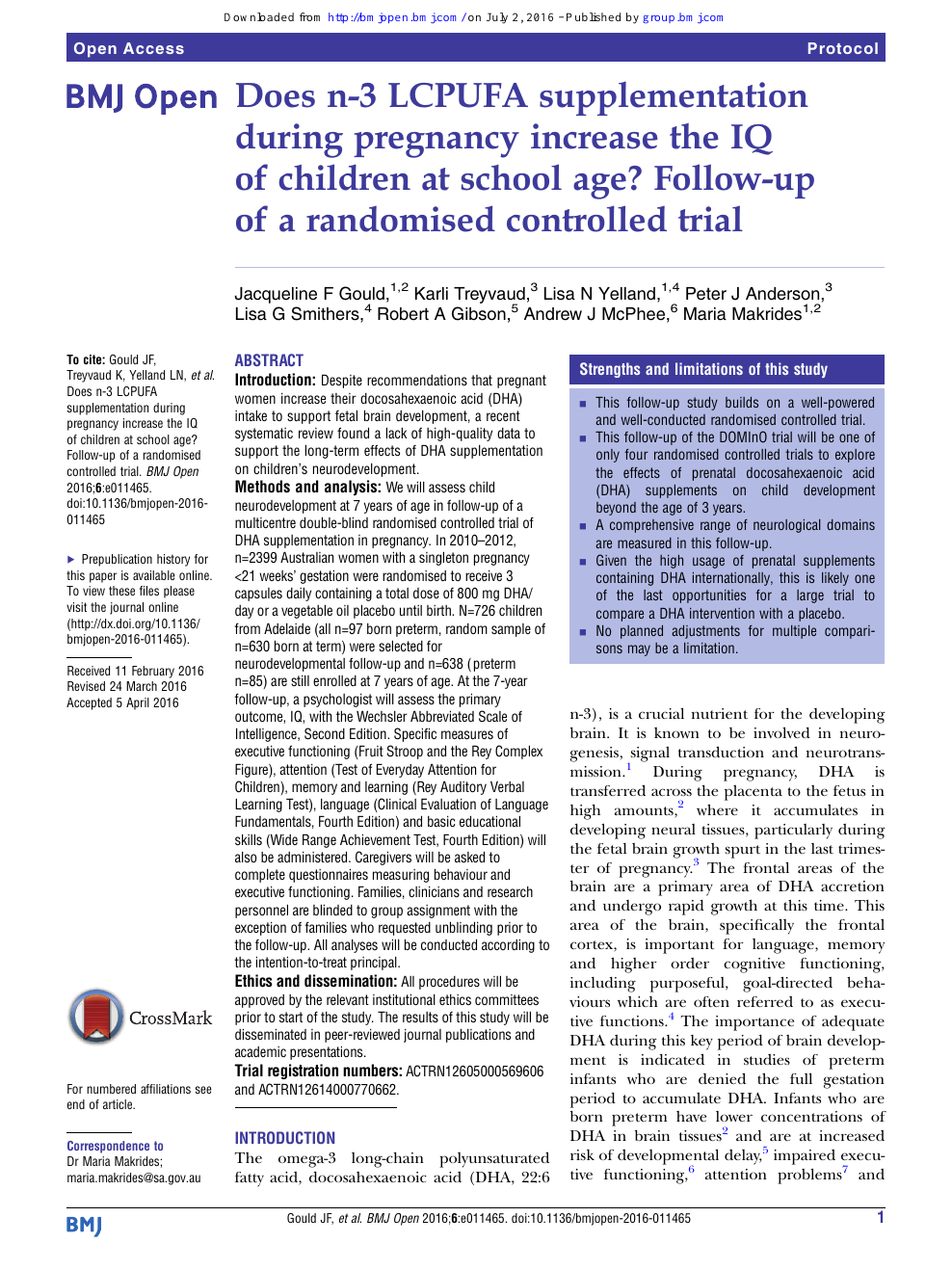Does N 3 Lcpufa Supplementation During Pregnancy Increase The Iq Of Children At School Age Follow Up Of A Randomised Controlled Trial Topic Of Research Paper In Psychology Download Scholarly Article Pdf And
