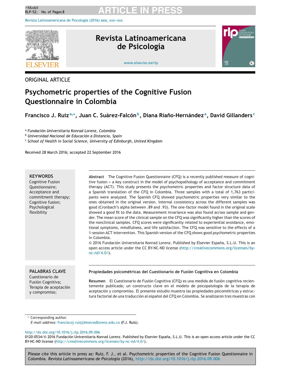 Psychometric Properties Of The Cognitive Fusion Questionnaire In Colombia Topic Of Research Paper In Psychology Download Scholarly Article Pdf And Read For Free On Cyberleninka Open Science Hub