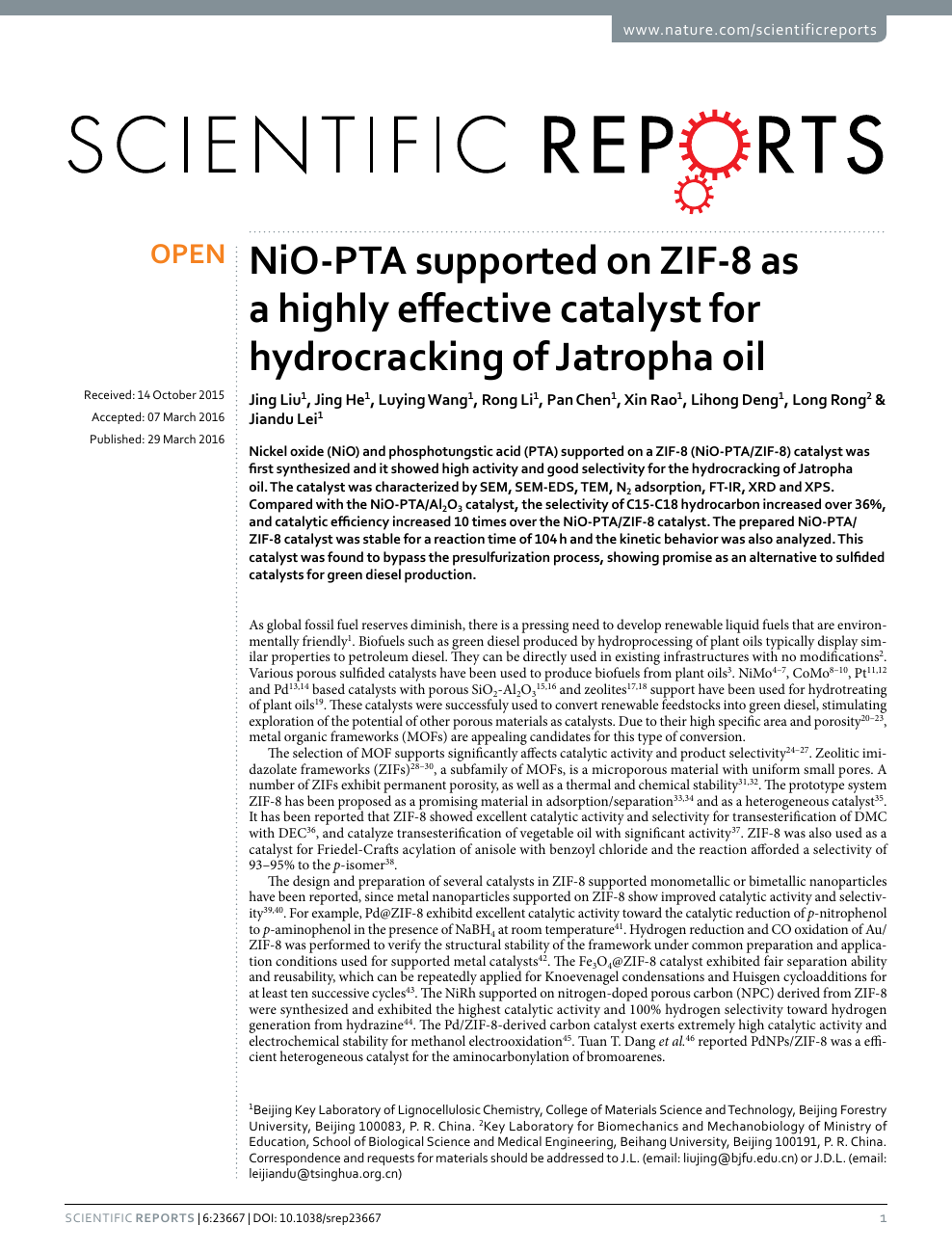 Nio Pta Supported On Zif 8 As A Highly Effective Catalyst For Hydrocracking Of Jatropha Oil Topic Of Research Paper In Chemical Sciences Download Scholarly Article Pdf And Read For Free On Cyberleninka